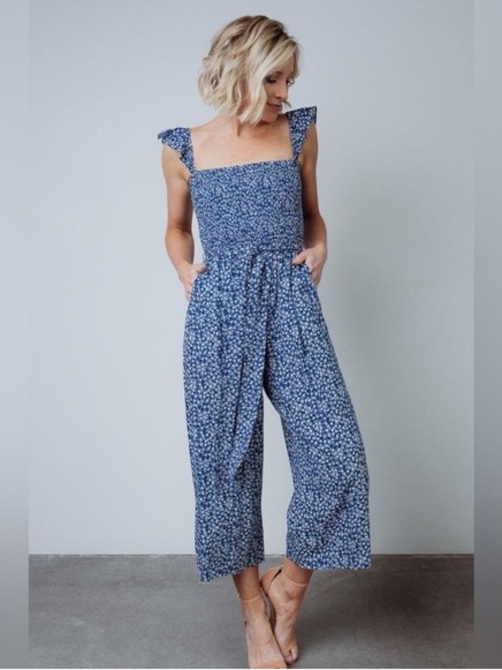 Baltic Born Hadley Smocked Blue Floral Jumpsuit